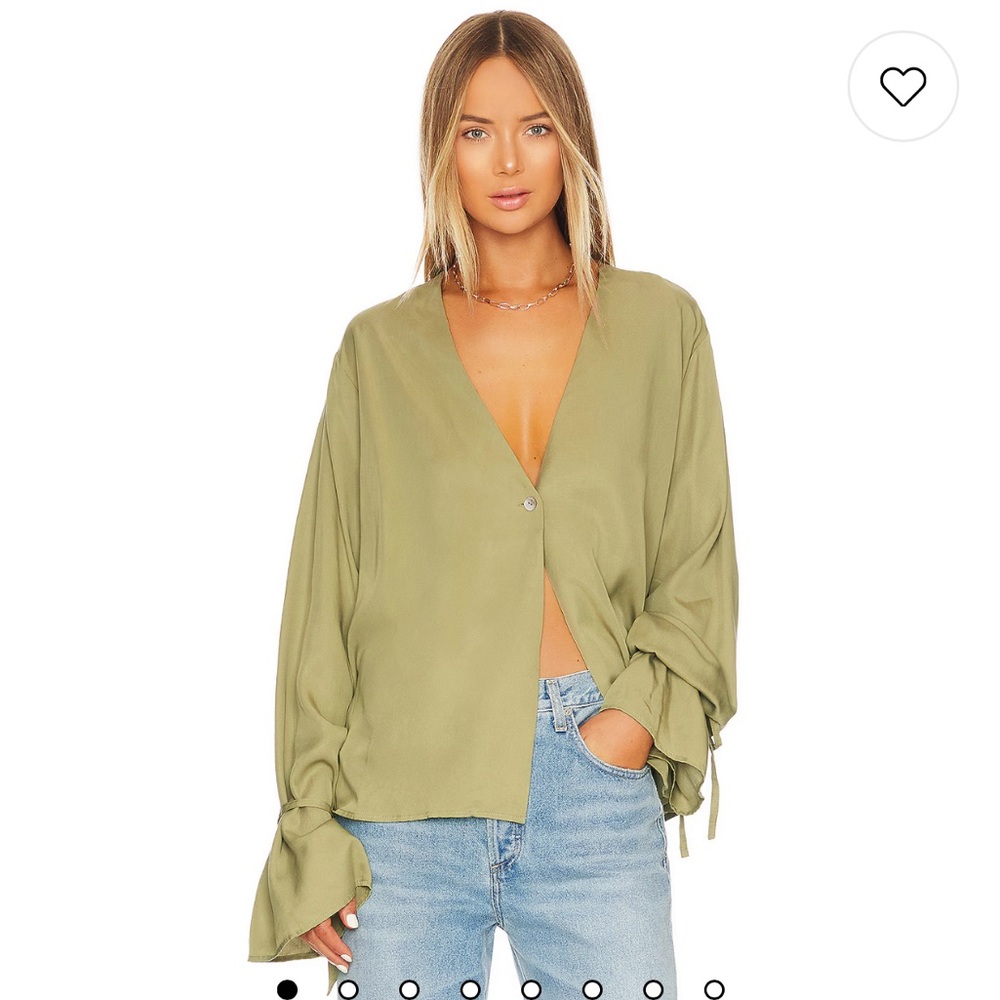 NWT L’Academie Tie Sleeve Blouse in Olive - Small